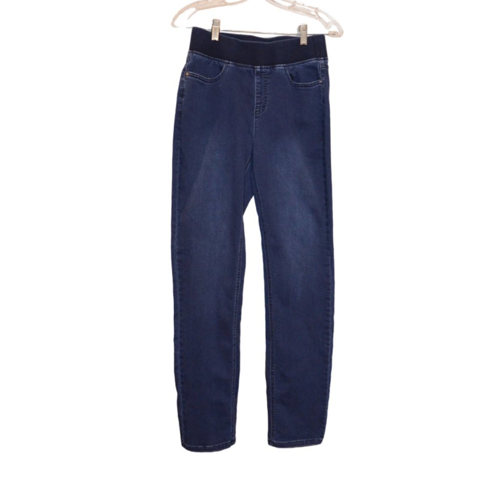 d&co. Denim + Company Blue Stretchy Jeans Elastic Belt Cotton-Poly-Spandex 8